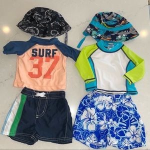 EUC Baby 0-3 Months Swim Lot - 2 Swim Hats, 2 Shorts, 2 Rashguards / Tops
